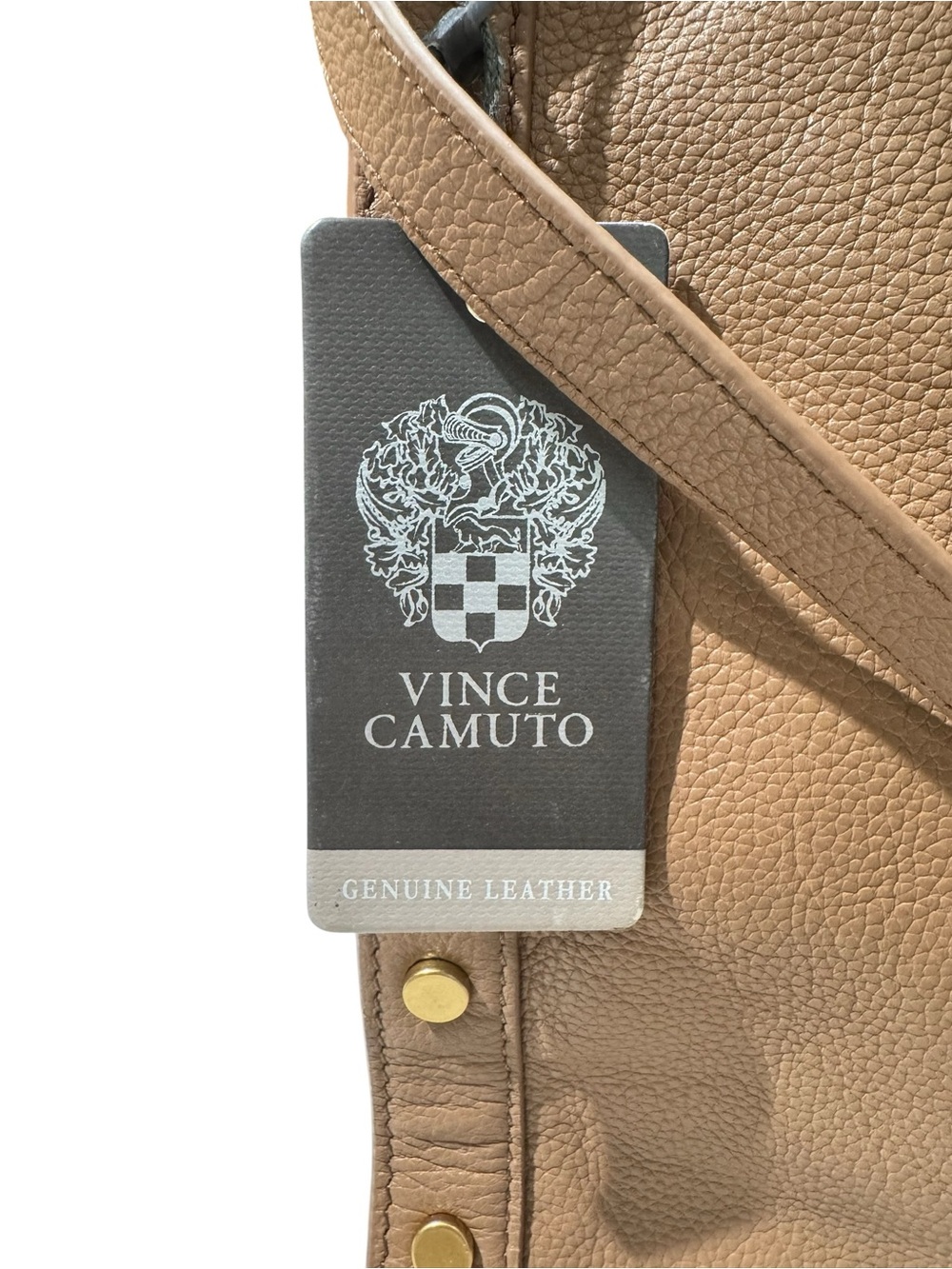Vince Camuto Lisha Spiced Almond Pebbled Leather Shoulder Hobo Bag Gold Studs - Picture 2 of 12